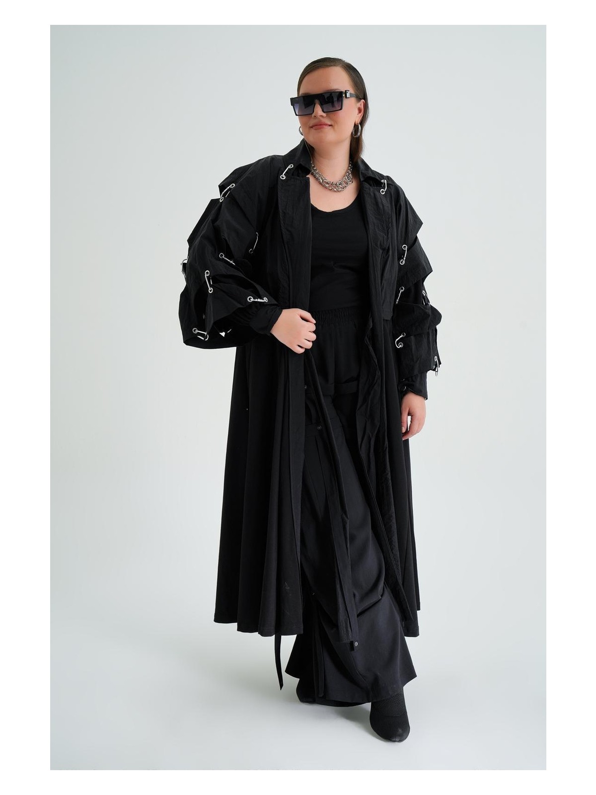 Butik Ayseba Büyük Beden Paraşüt Kumaş Trençkot