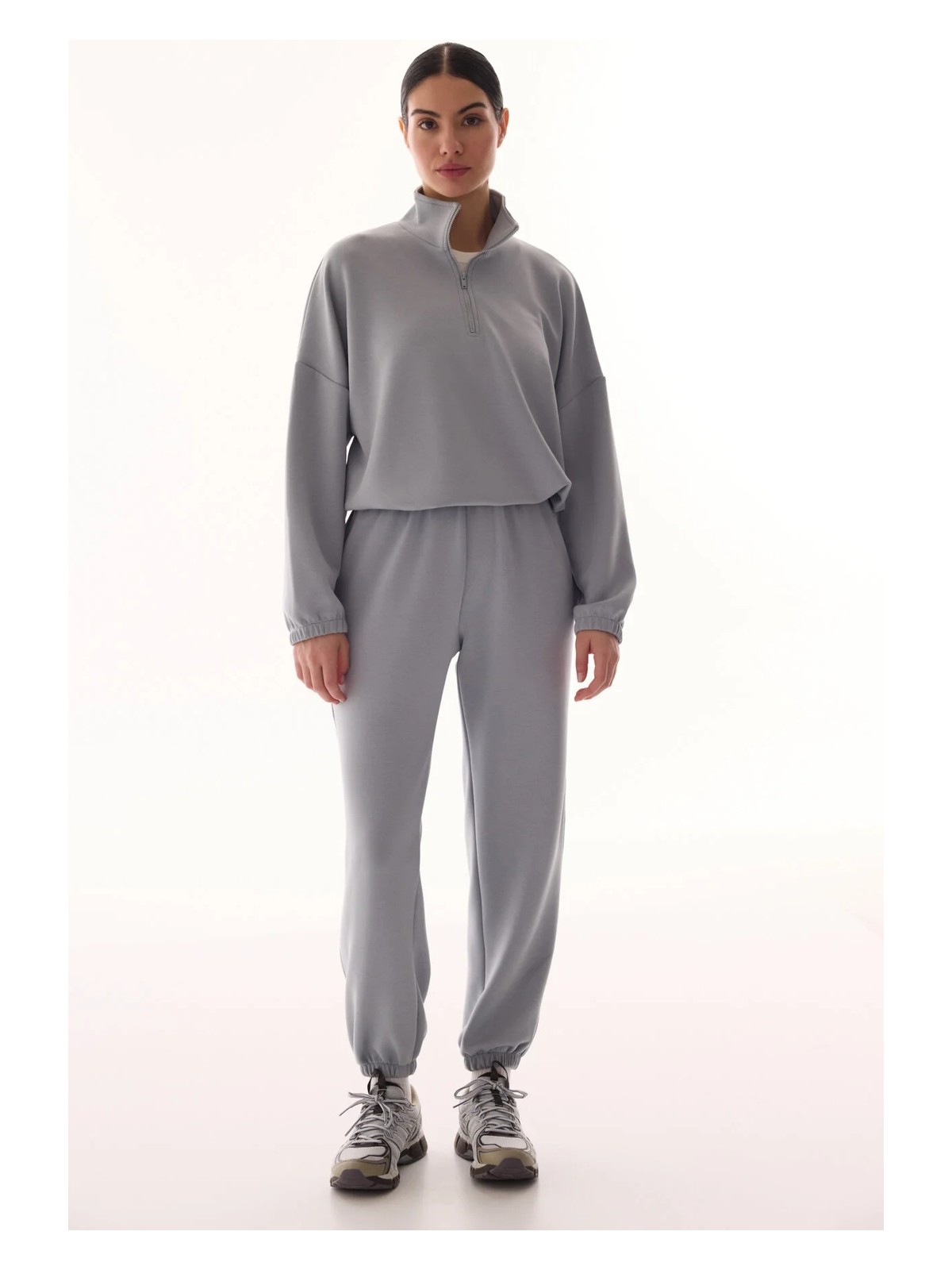 Penti Gri Silky Touch Dik Yaka Fermuarlı Crop Sweatshirt - Görsel 4