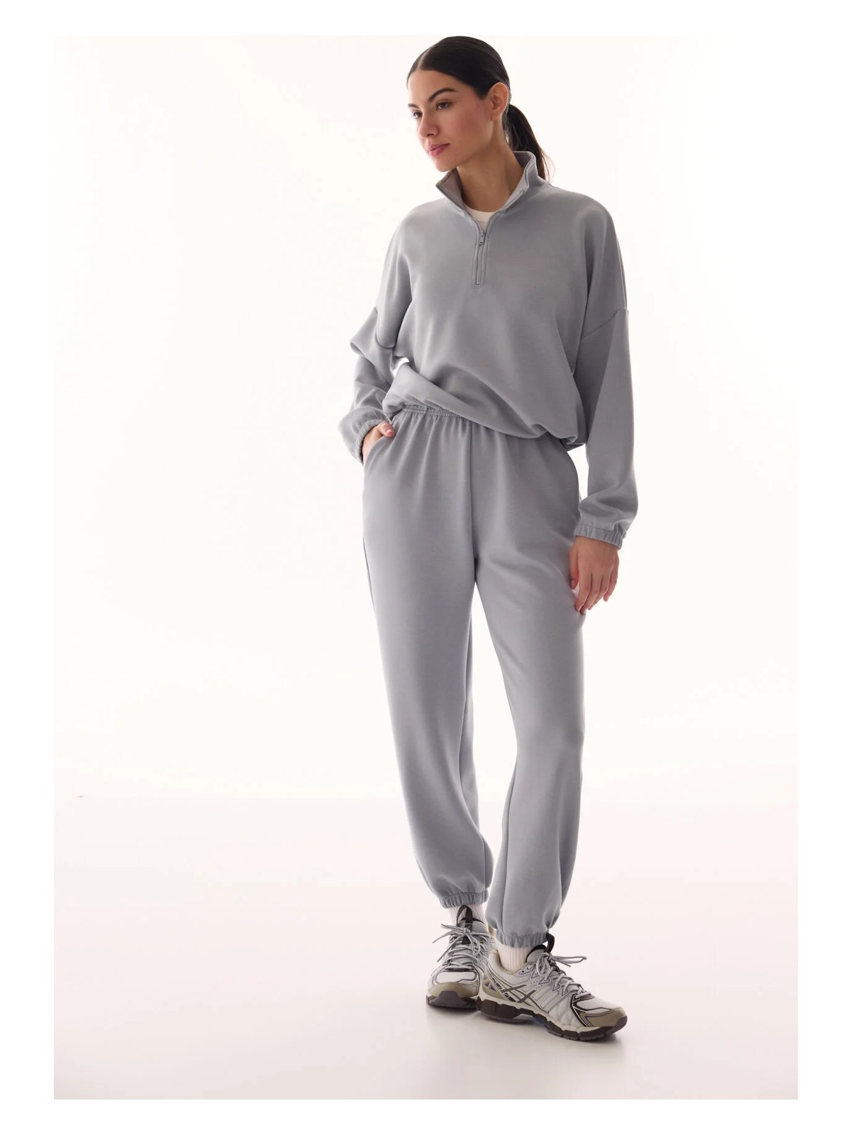 Penti Gri Silky Touch Dik Yaka Fermuarlı Crop Sweatshirt - Görsel 5