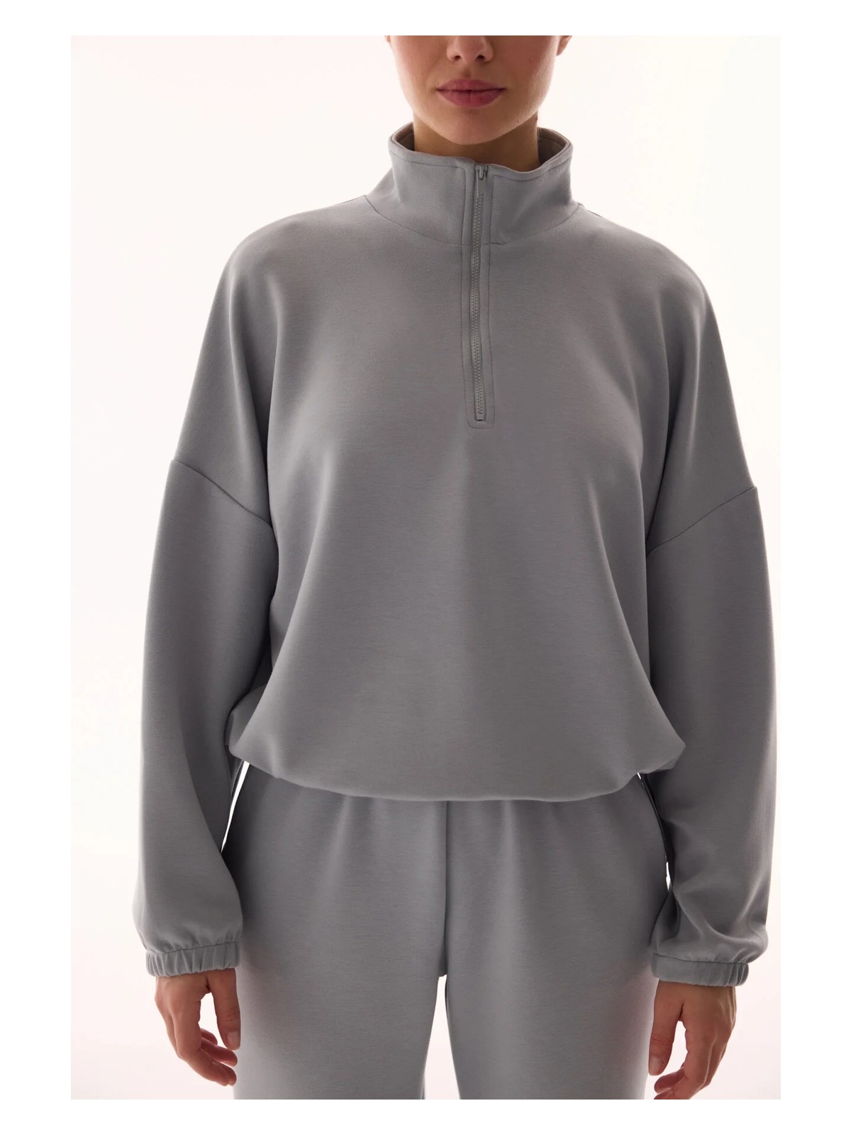 Penti Gri Silky Touch Dik Yaka Fermuarlı Crop Sweatshirt - Görsel 6