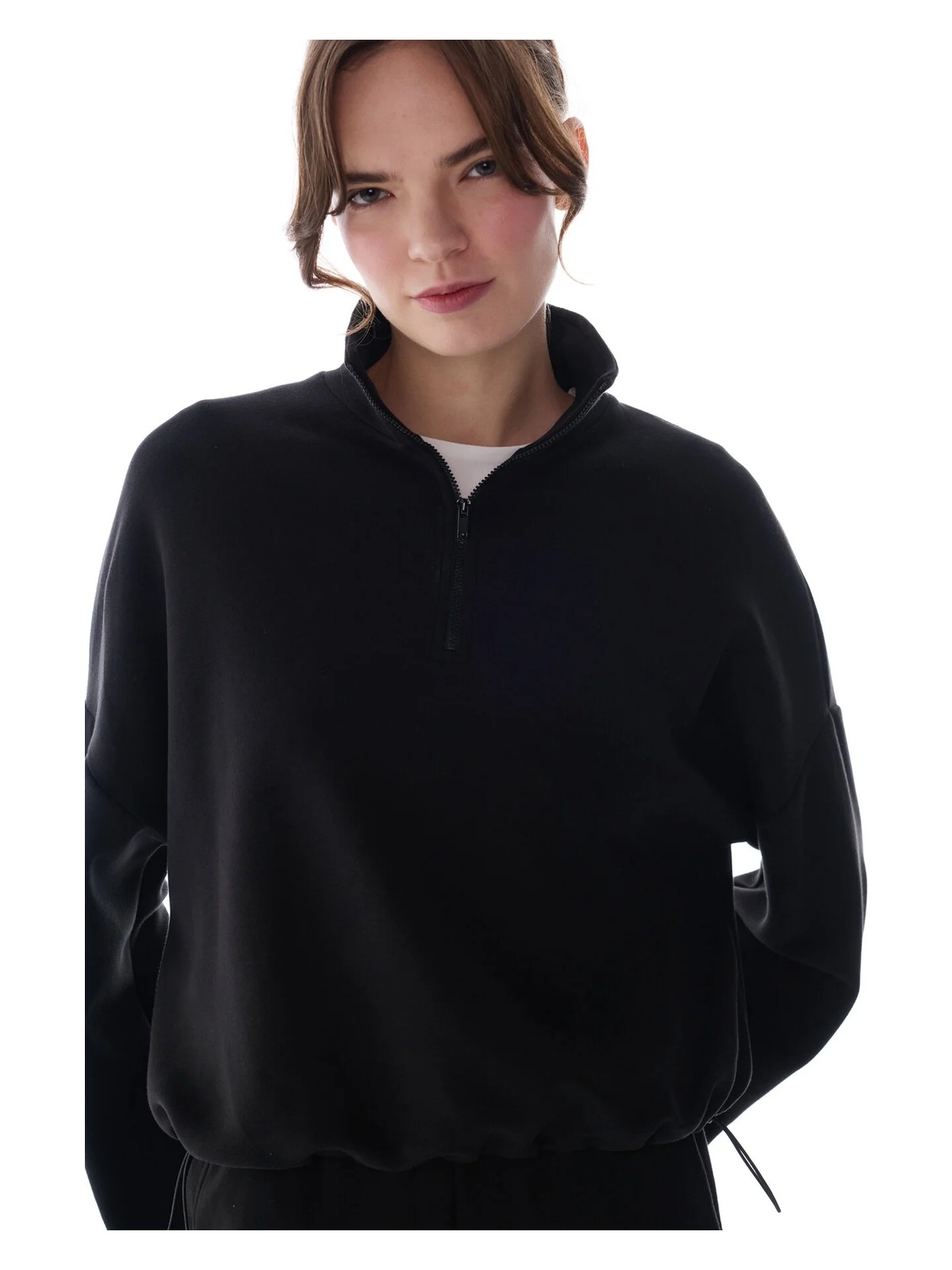 Penti Siyah Silky Touch Dik Yaka Fermuarlı Crop Sweatshirt - Görsel 3