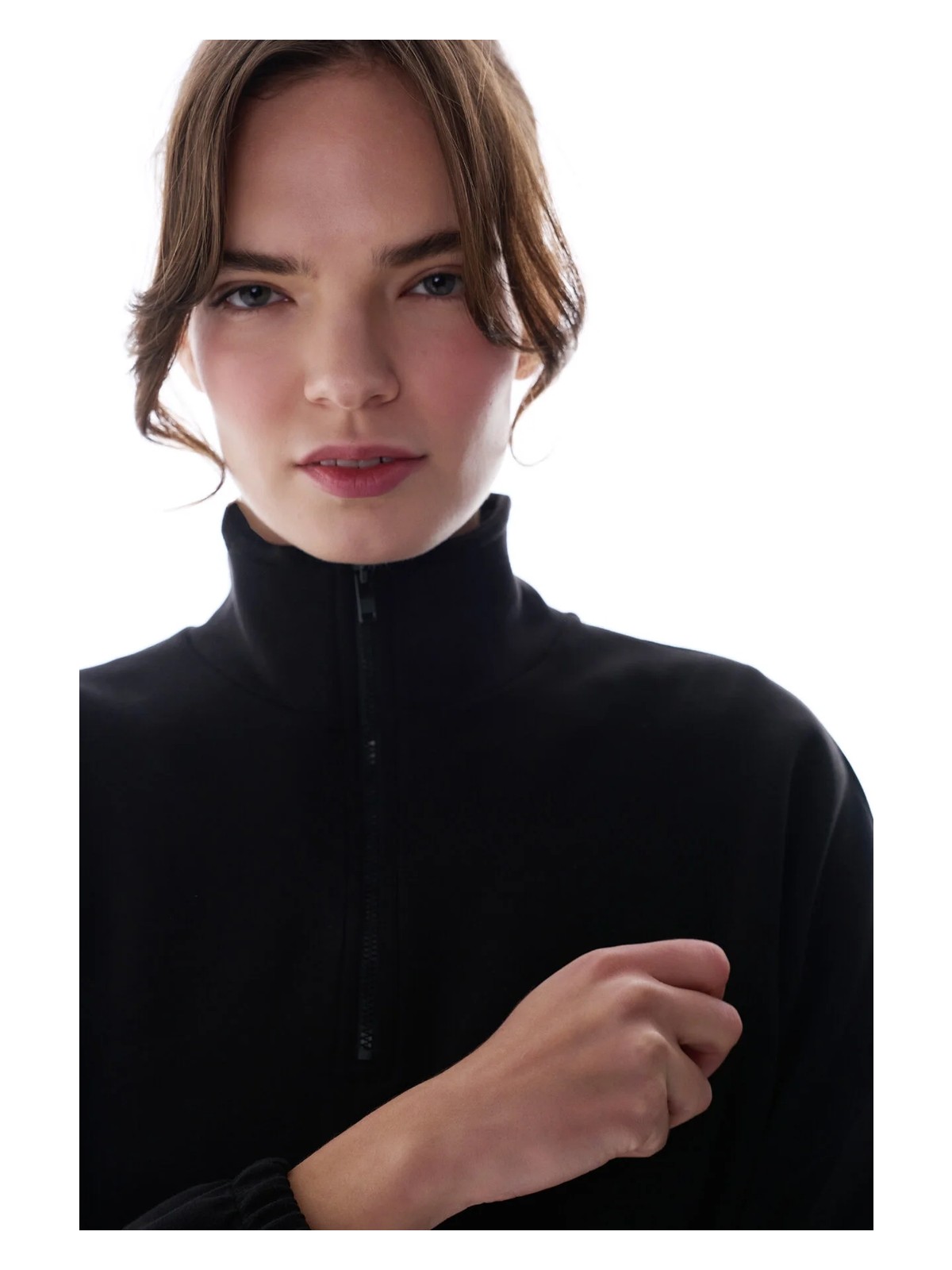 Penti Siyah Silky Touch Dik Yaka Fermuarlı Crop Sweatshirt - Görsel 4