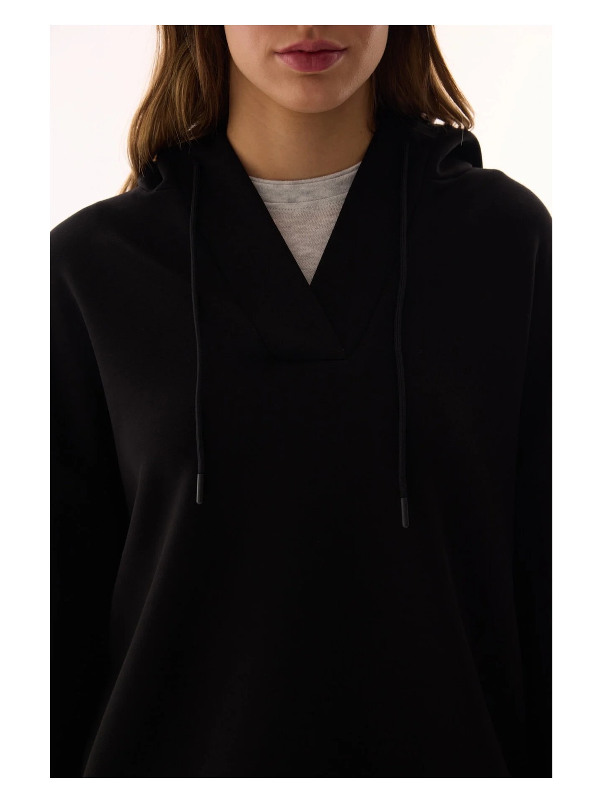 Penti Siyah Kapüşonlu V Yaka Oversize Sweatshirt - Görsel 5