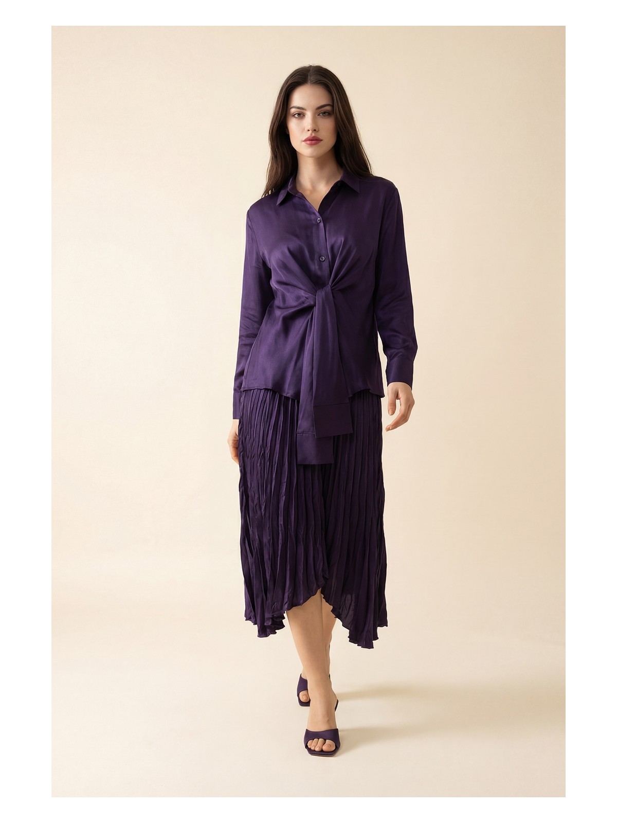 Setre Mor Bağlama Detaylı Uzun Kollu Gömlek