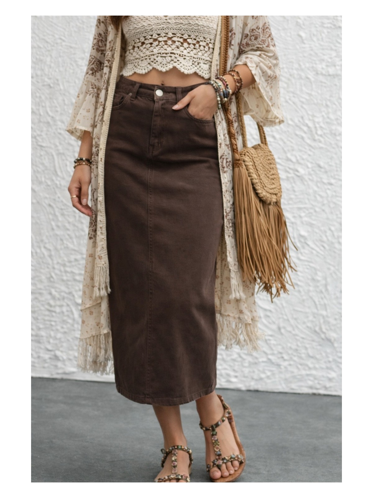 Dema Kadın Ekru Pamuk Denim Etek - Görsel 8