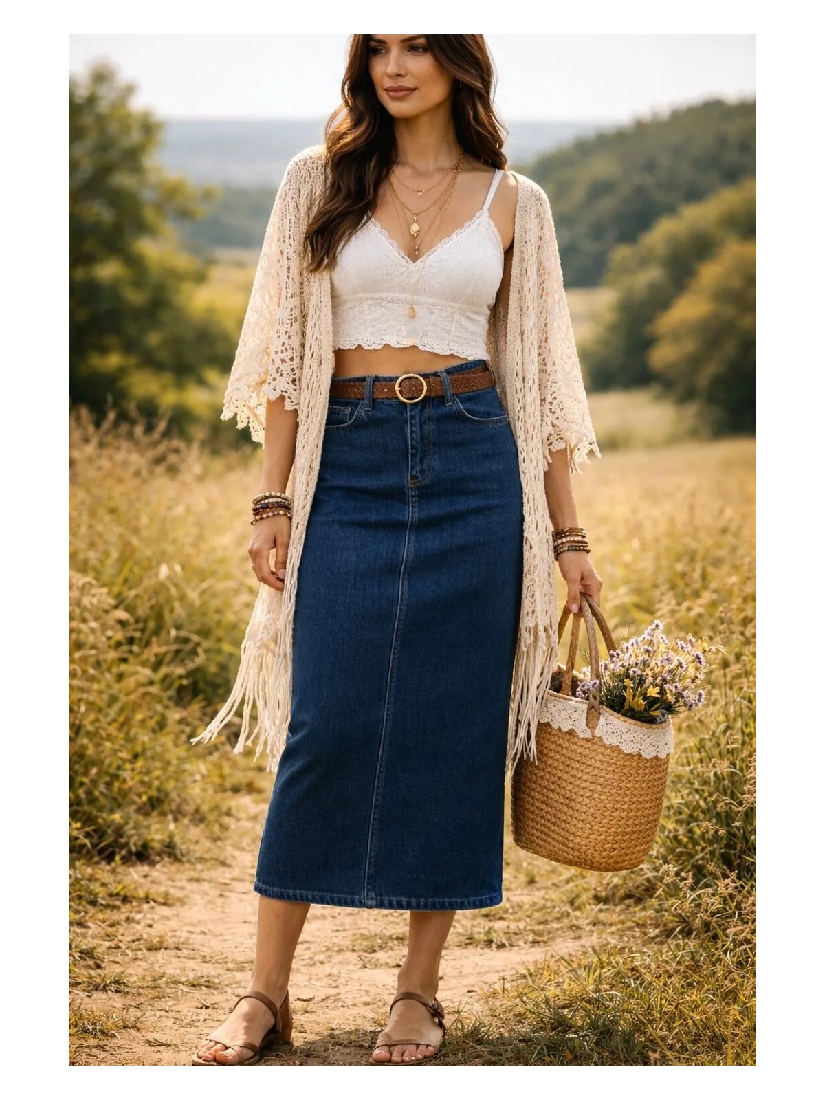 Dema Kadın Koyu Mavi Pamuklu Denim Etek