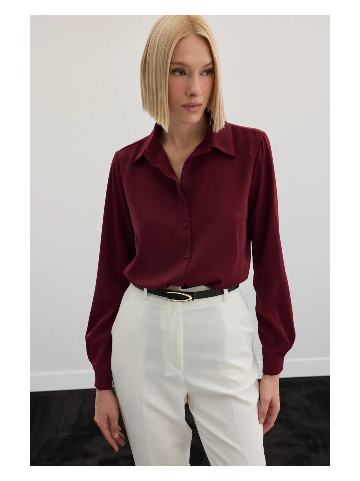 Sateen Düz Klasik Gömlek - LACİVERT - Görsel 6