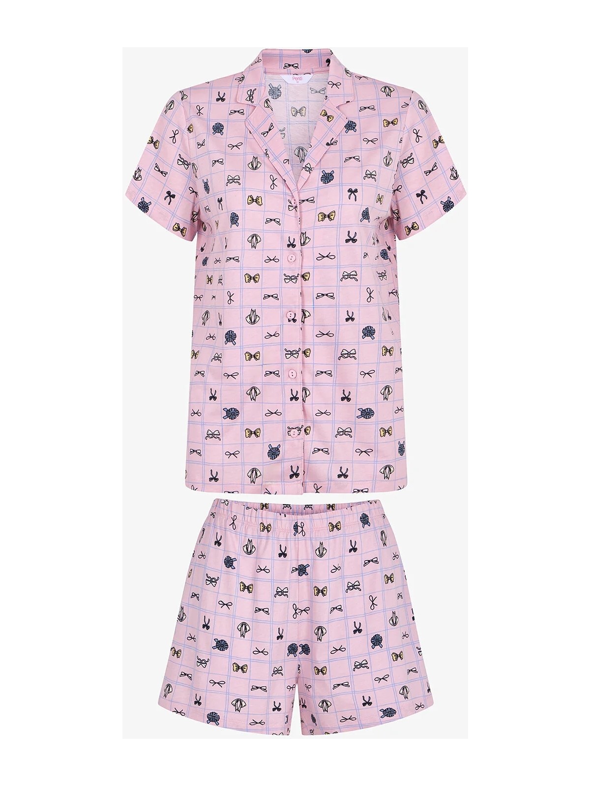 Penti Pembe Cute Bows Gömlek Şortlu Pijama Takımı