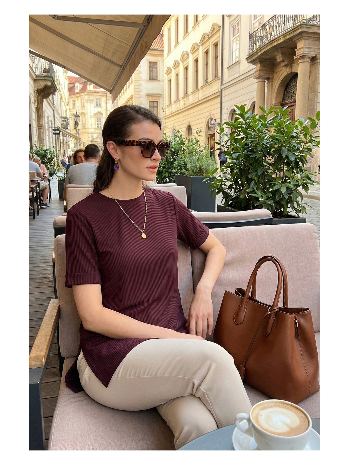 Lela Oversize Bisiklet Yaka Yırtmaç Detaylı Bluz Bayan Bluz 5869000