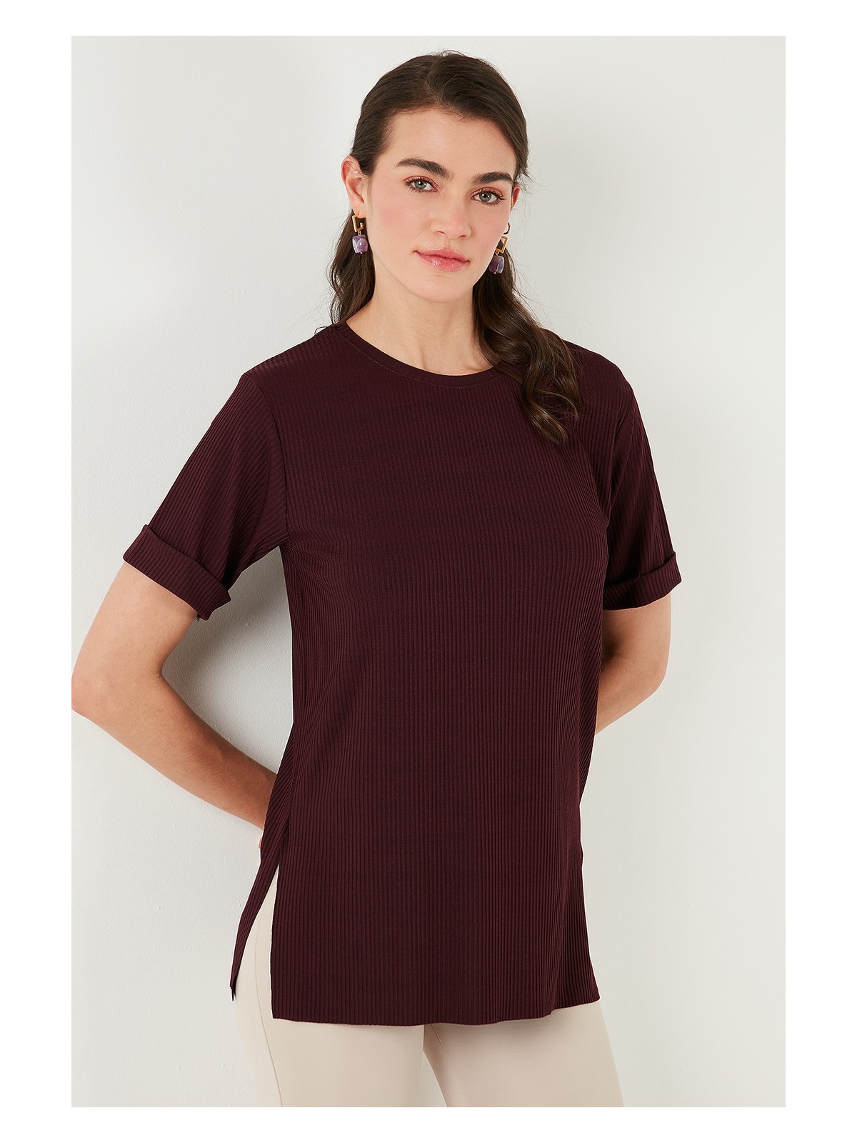 Lela Oversize Bisiklet Yaka Yırtmaç Detaylı Bluz Bayan Bluz 5869000 - Görsel 4