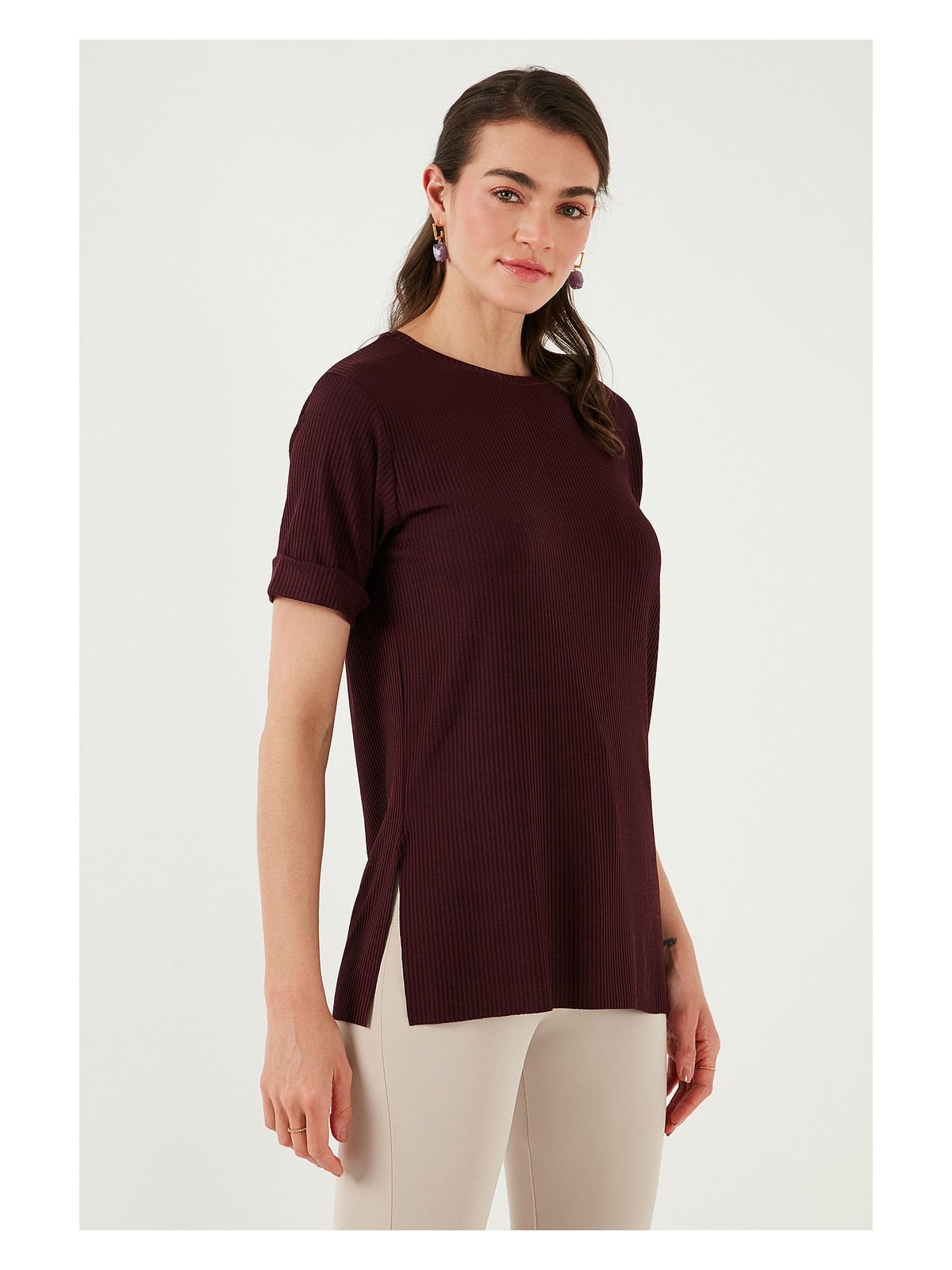 Lela Oversize Bisiklet Yaka Yırtmaç Detaylı Bluz Bayan Bluz 5869000 - Görsel 5