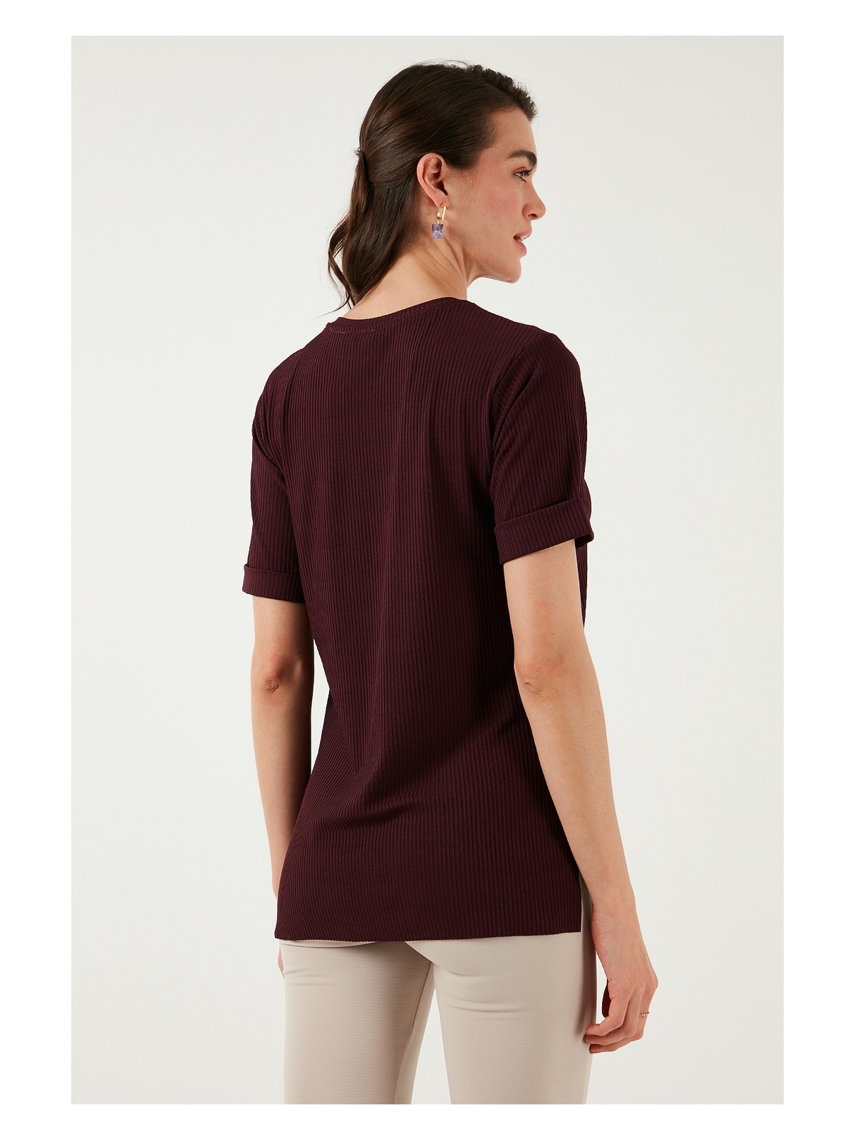 Lela Oversize Bisiklet Yaka Yırtmaç Detaylı Bluz Bayan Bluz 5869000 - Görsel 6