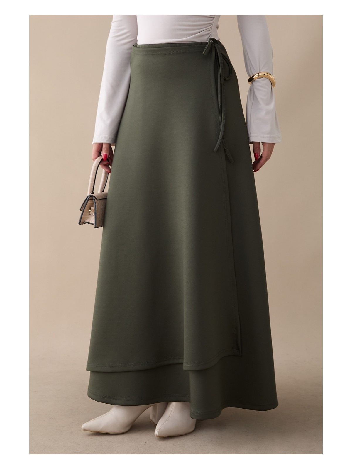 inStyle Yandan Bağlamalı Bordo Scuba Etek - Görsel 5