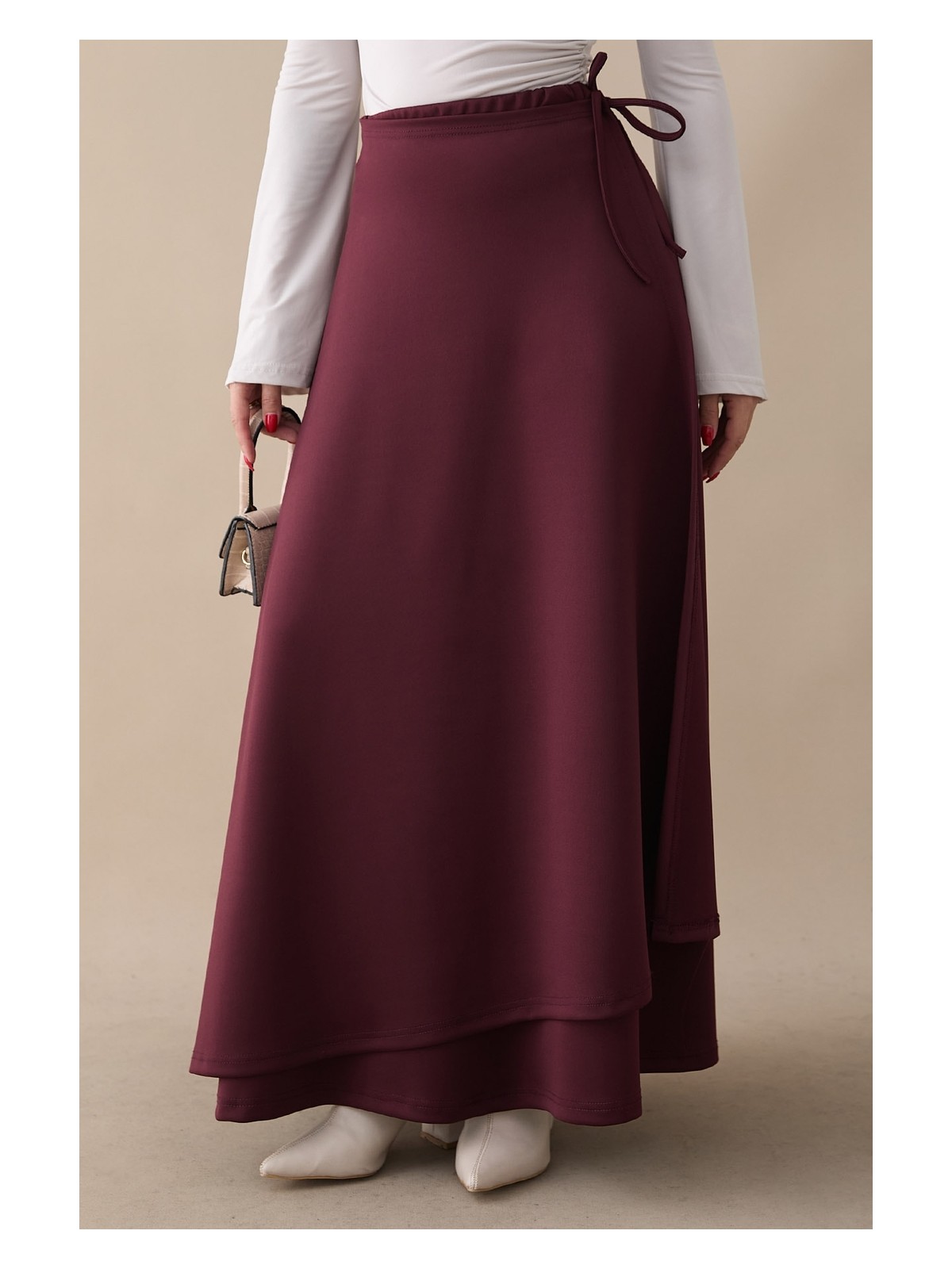 inStyle Yandan Bağlamalı Bordo Scuba Etek