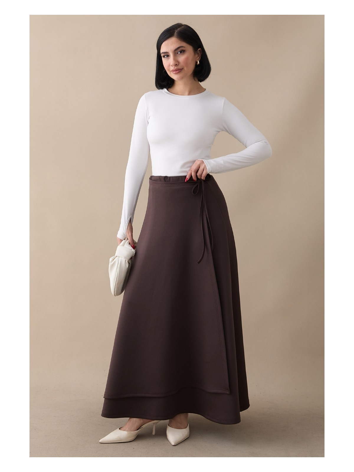 inStyle Yandan Bağlamalı Bordo Scuba Etek - Görsel 4