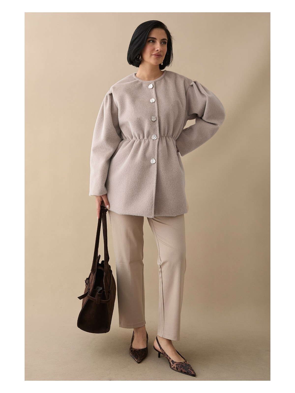 inStyle Beli Lastikli Astarlı Kaşe Taş Kaban