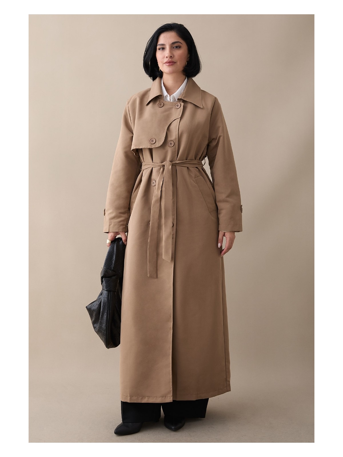 inStyle Kapak Detay Uzun Astarlı Taş Trençkot - Görsel 3