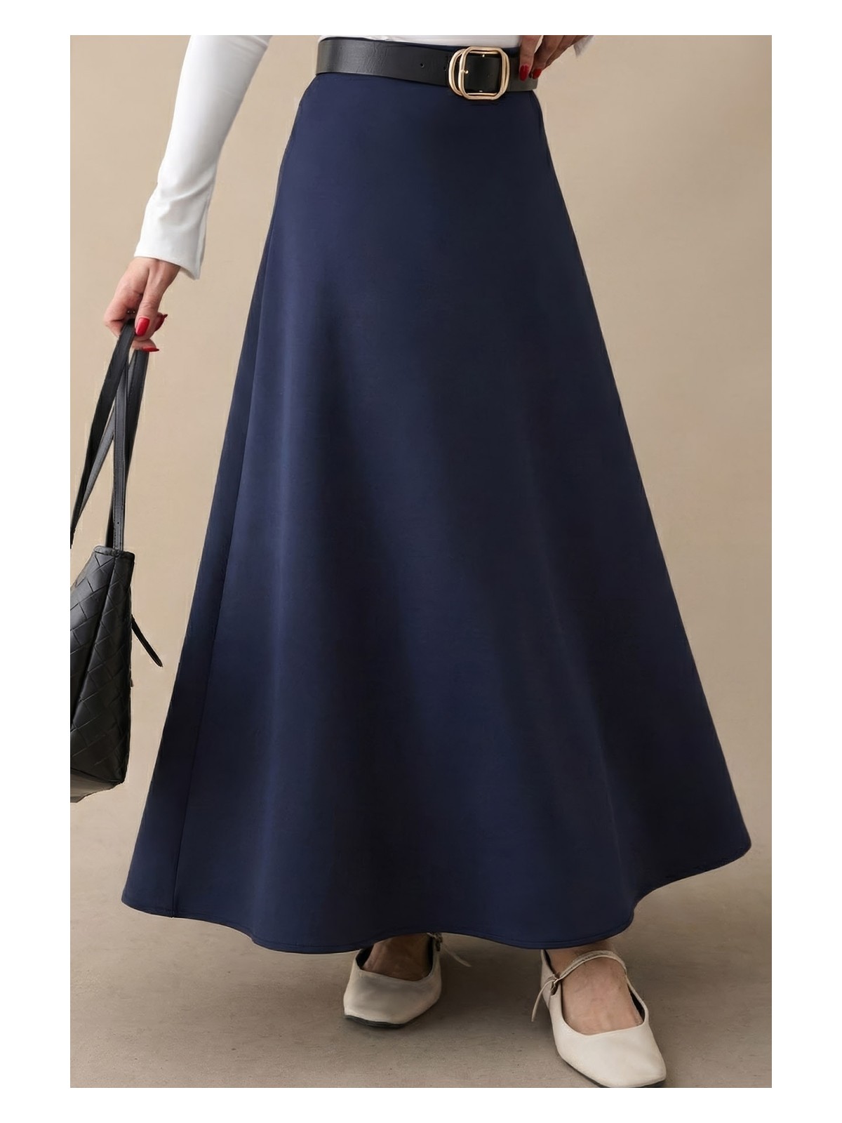 inStyle Kloş Beli Lastikli Scuba Etek Acı Kahve %100 Polyester Malzemeden Üretilmiştir - Görsel 5