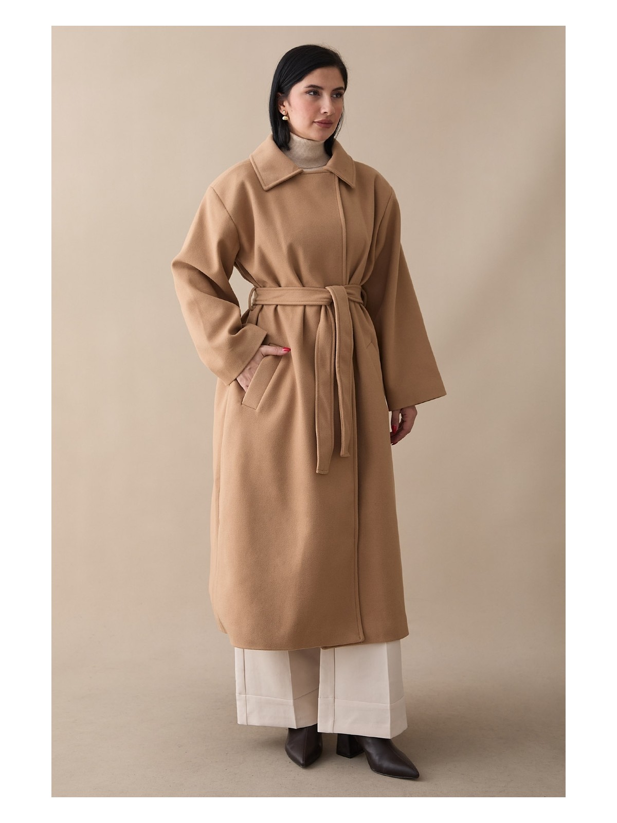 inStyle Astarlı Gizli Patlı Kuşaklı Antrasit Kaşe Kaban - Görsel 3