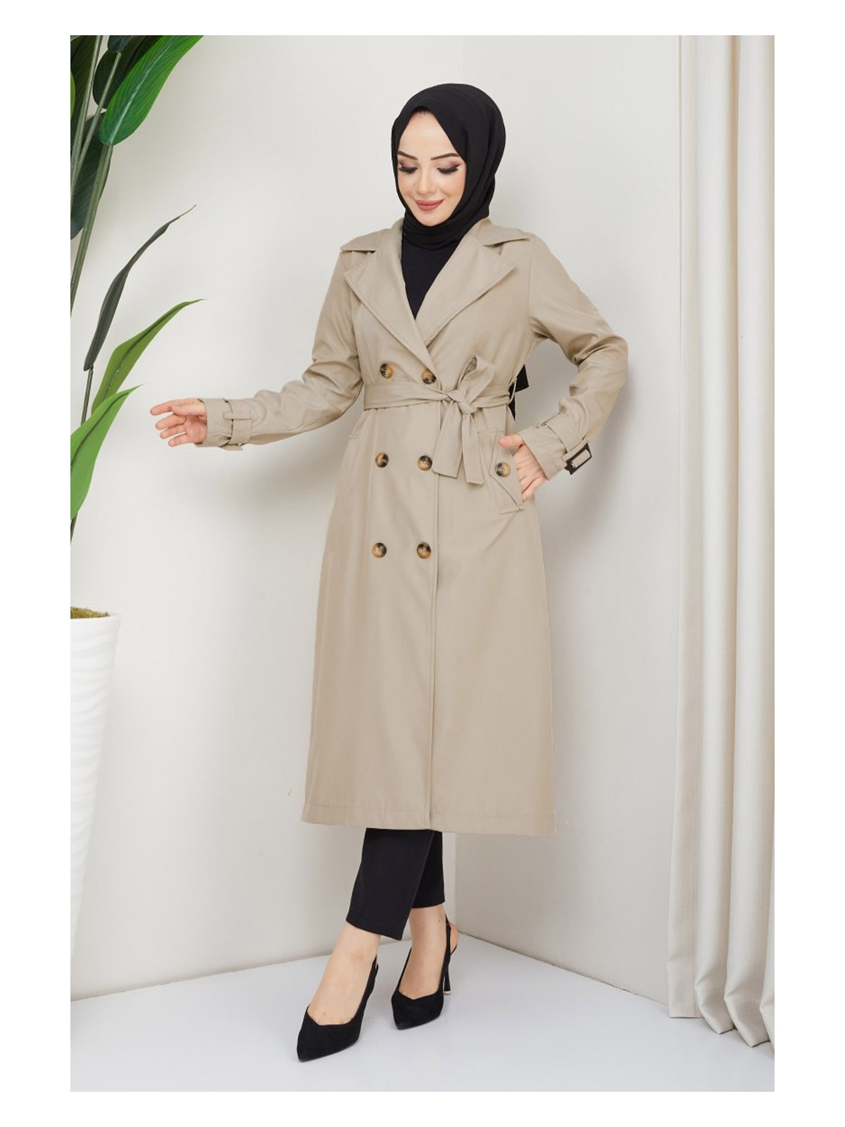 inStyle Kruvaze Yaka Kuşaklı Astarlı Lacivert Trençkot - Görsel 3