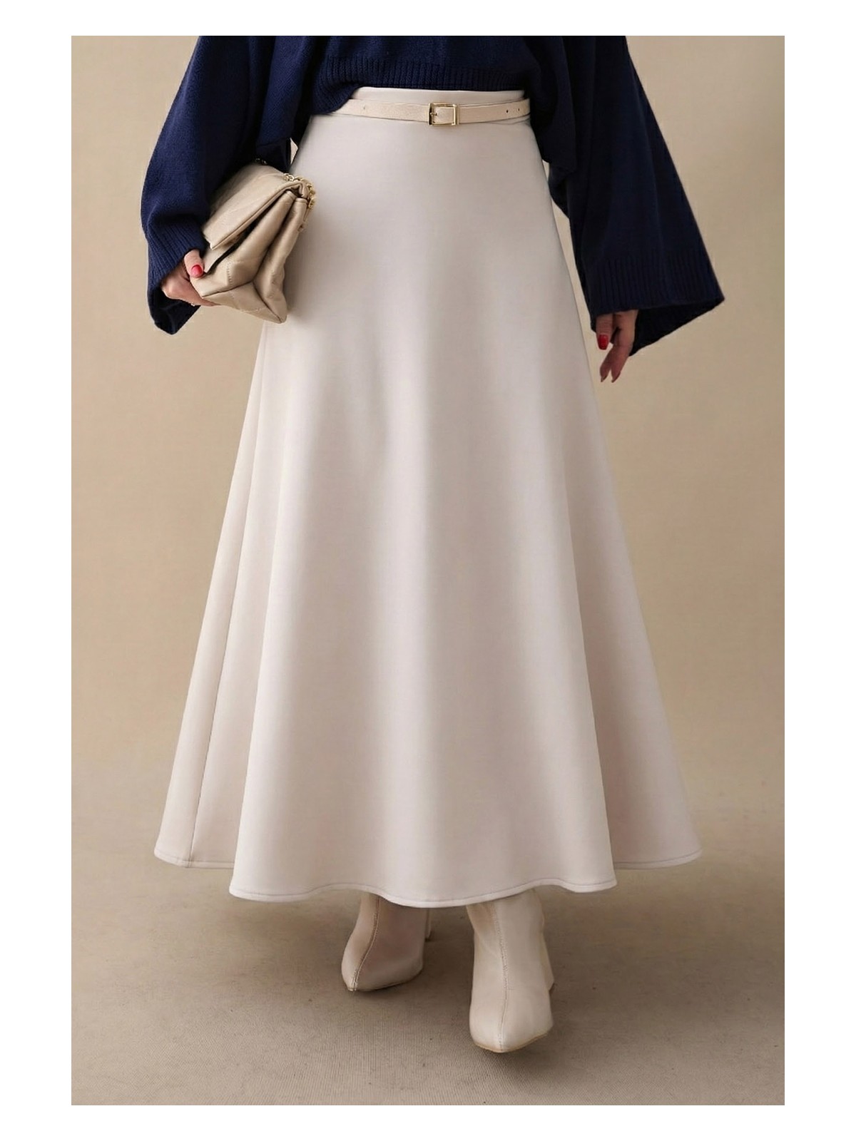 inStyle Kloş Beli Lastikli Scuba Etek Acı Kahve %100 Polyester Malzemeden Üretilmiştir - Görsel 3