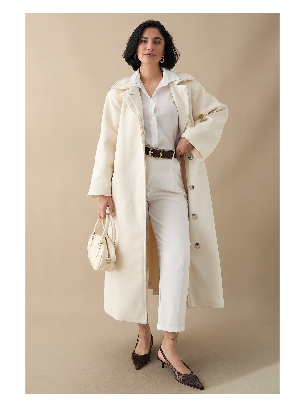 inStyle Astarlı Gizli Patlı Kuşaklı Camel Kaşe Kaban - Görsel 6