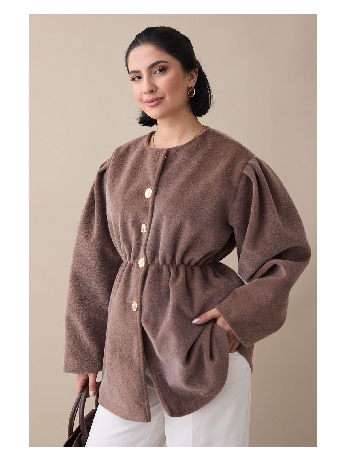 inStyle Beli Lastikli Astarlı Kaşe Gri Kaban - Görsel 5