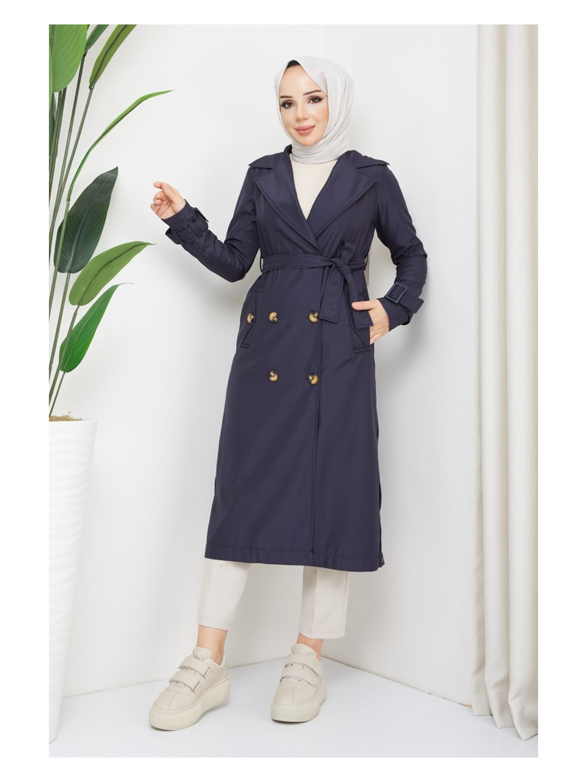 inStyle Kruvaze Yaka Kuşaklı Astarlı Haki Trençkot - Görsel 6