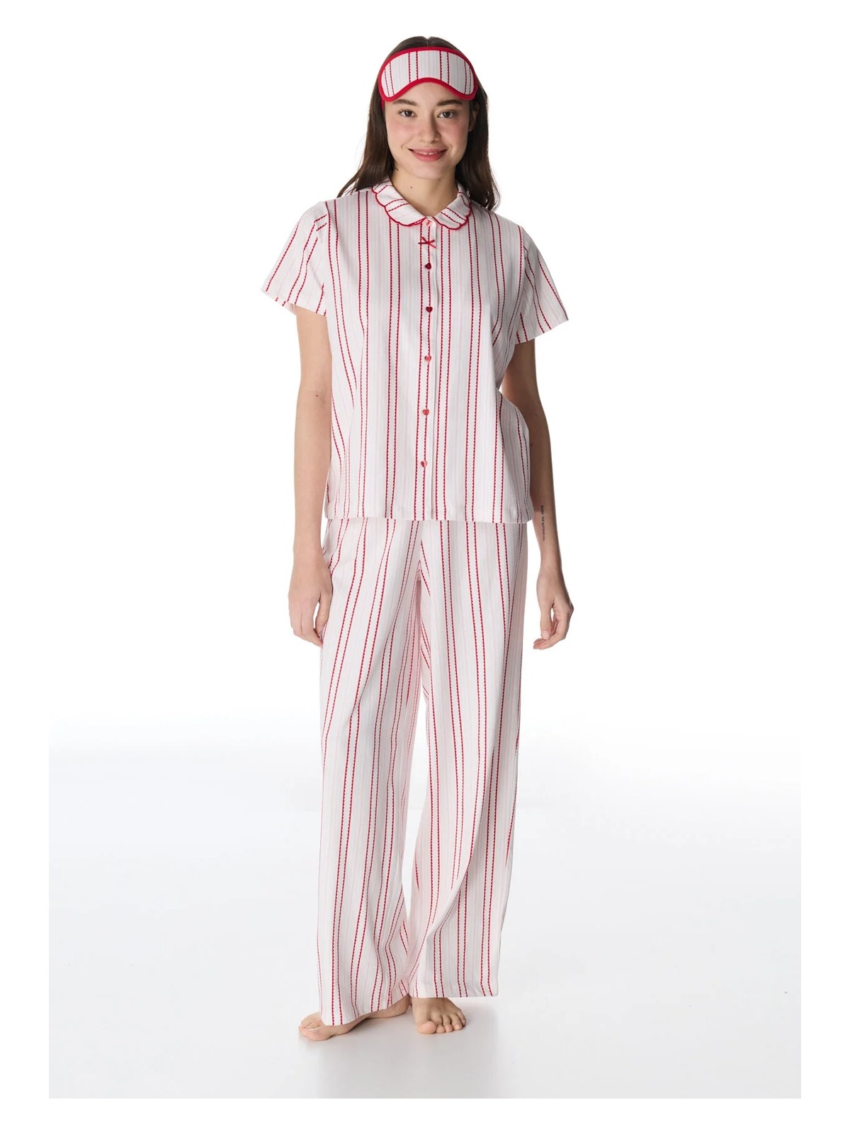Penti Kırık Beyaz Rosy Stripes Gömlek Pantolon Pijama Takımı