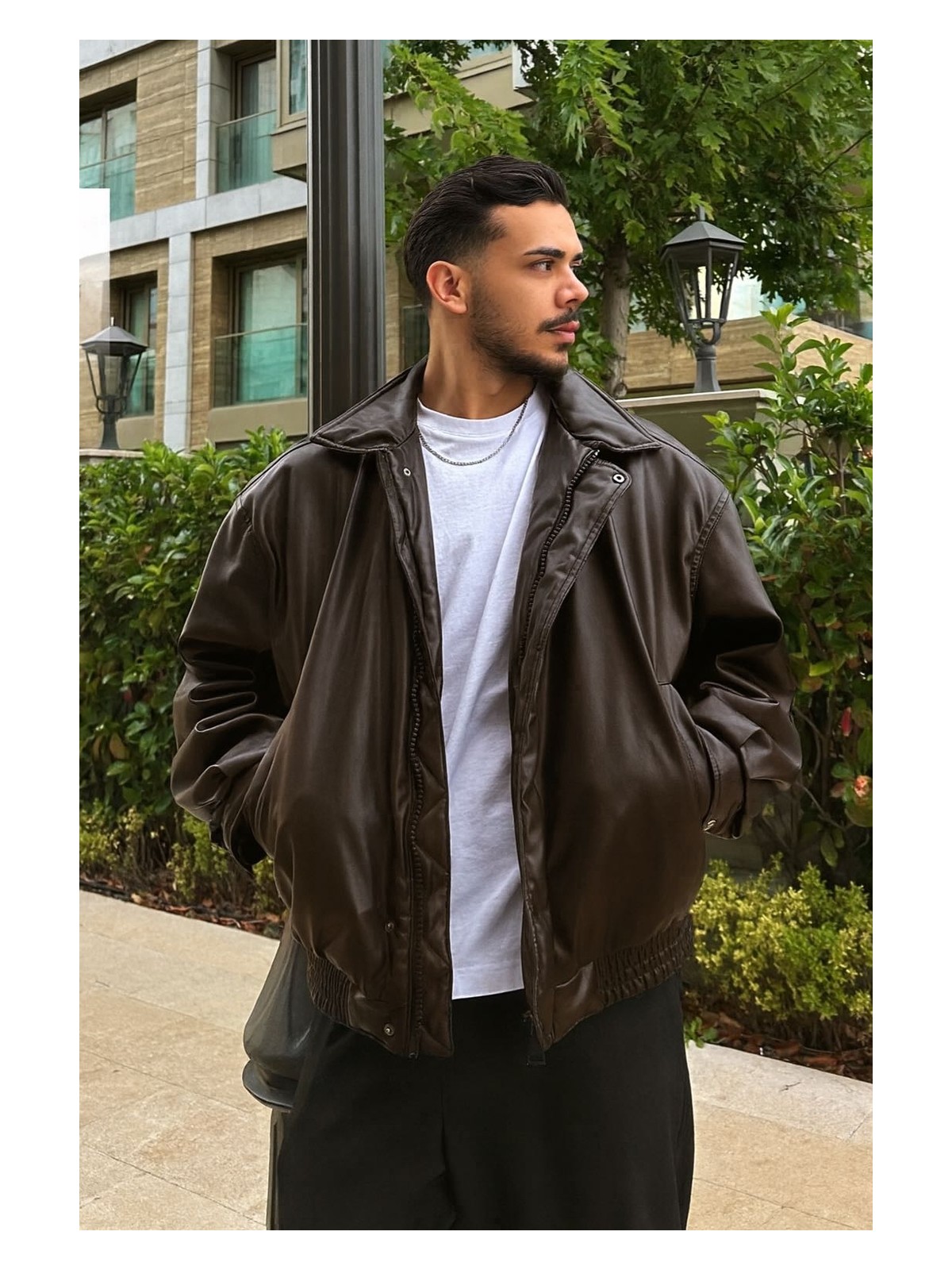 Çerme Vintage Erkek Oversize Siyah Deri Ceket - Görsel 4