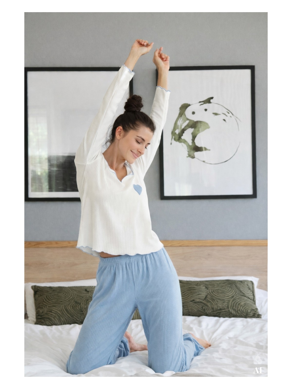 Koza İç Giyim Kadın Soft Touch Fitilli Uzun Kollu Pijama Takımı