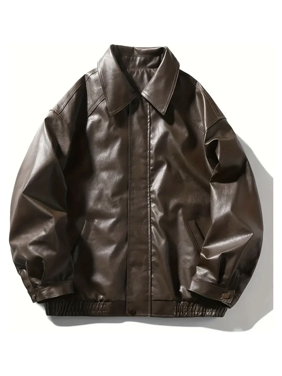 Çerme Oversize Unisex Vintage Deri Ceket - Görsel 4