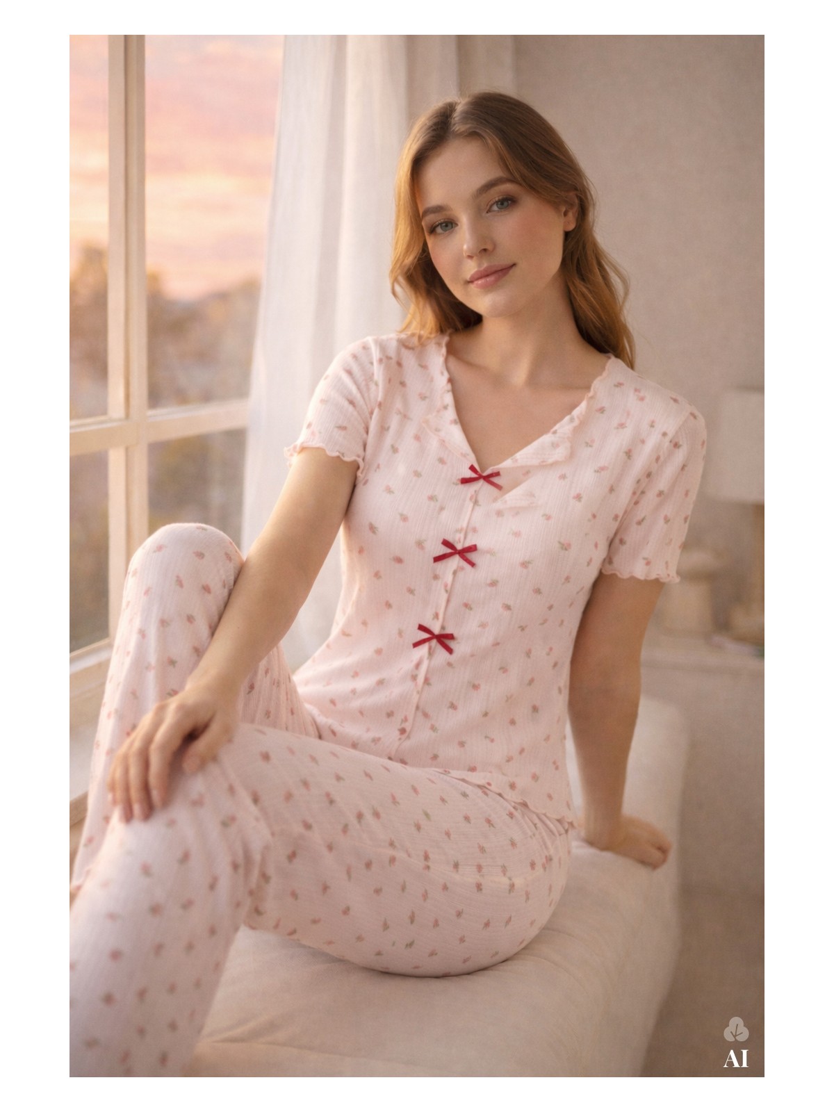 Koza İç Giyim Kadın Kısa Kollu Fiyonklu Fitilli Pijama Takımı - Görsel 5