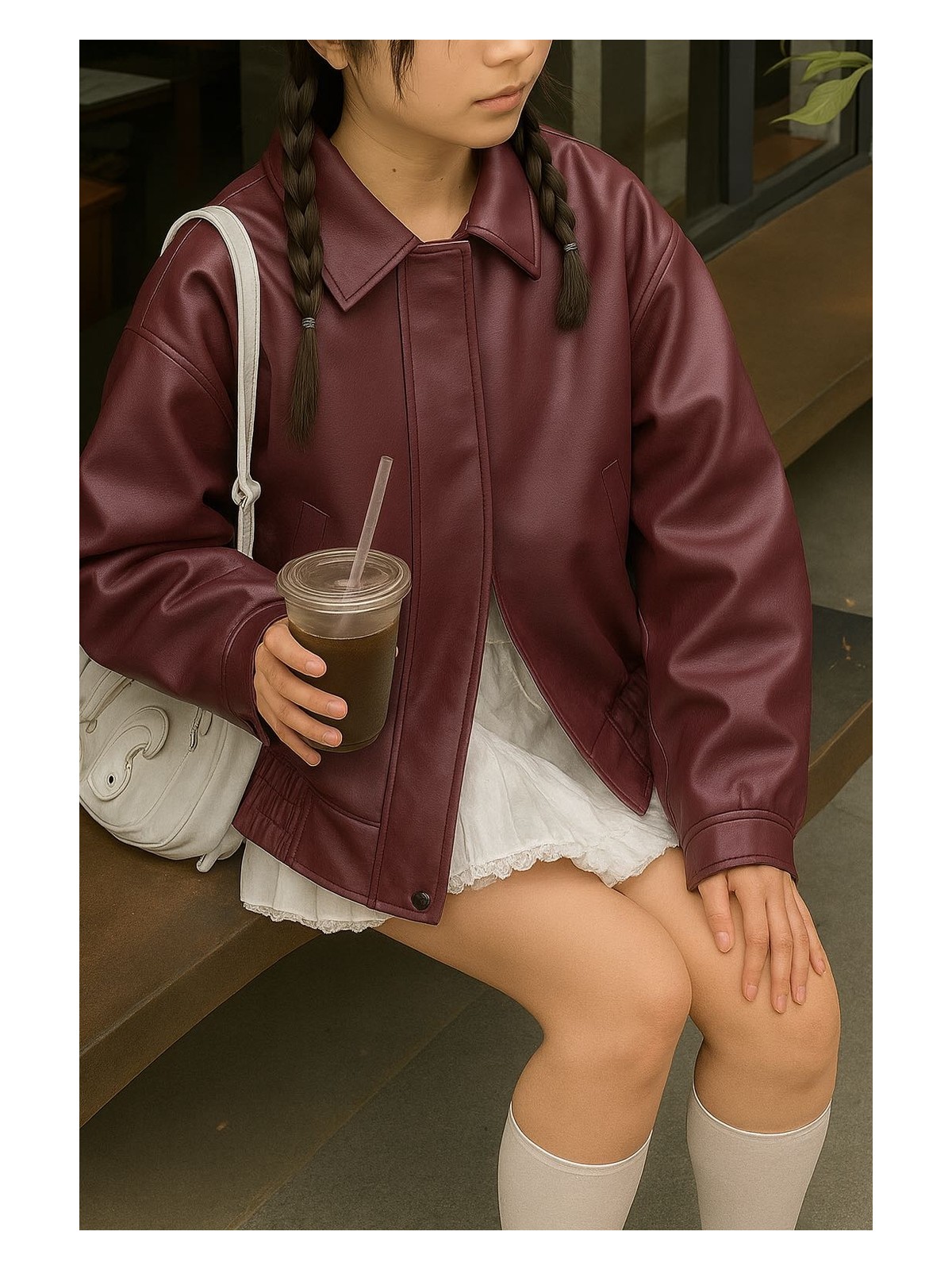 Çerme Vintage Kadın Oversize Siyah Deri Ceket - Görsel 5