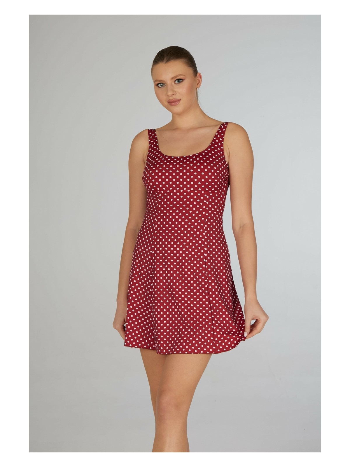 Estiva Kadın Puantiyeli Kırmızı Emprime Tek Parça Elbise Mayo