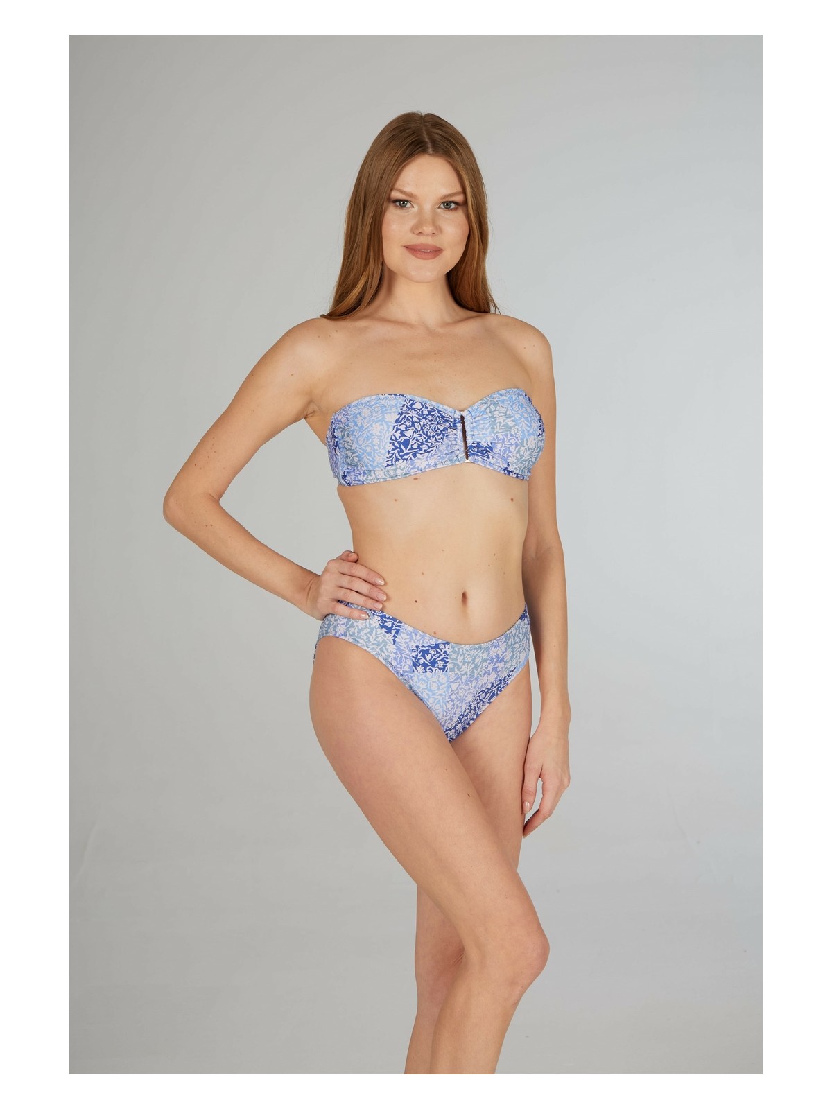 Estiva Kadın Deniz Desenli Mavi Tokalı Straplez Bikini Takımı