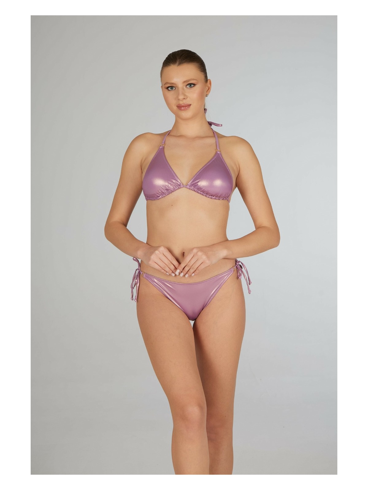 Estiva Kadın Parlak Lila Aksesuarlı Üçgen Bikini Takımı