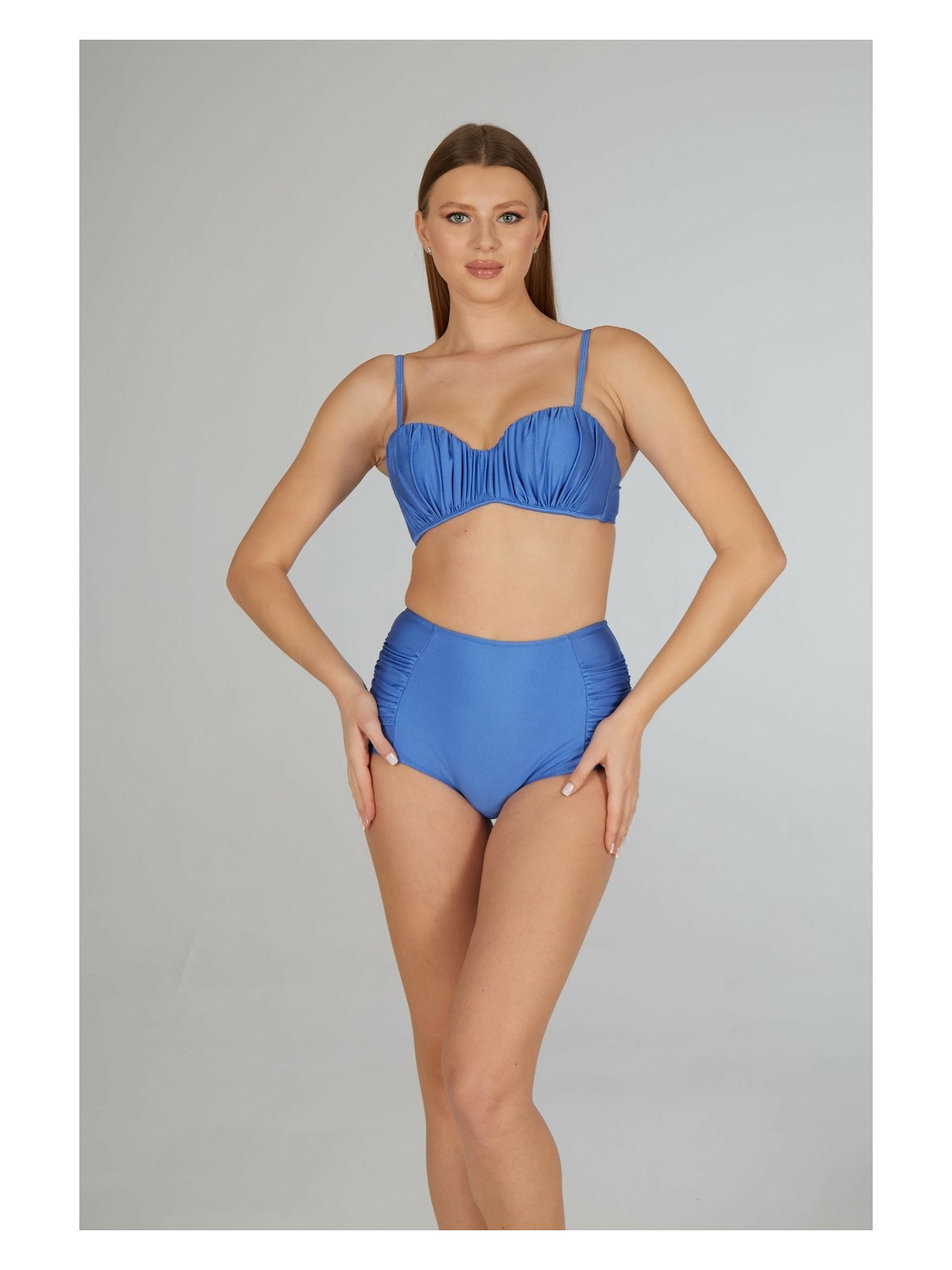 Estiva Kadın Koyu Mavi Drapeli Kaplı Straplez Bikini Takımı