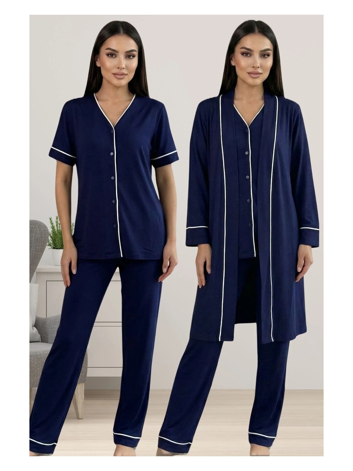 Effortt Rahat Kesim Sabahlıklı Hamile Lohusa Pijama Takımı - Siyah - Görsel 5