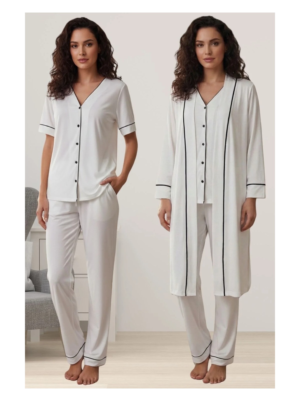 Effortt Rahat Kesim Sabahlıklı Hamile Lohusa Pijama Takımı - Siyah - Görsel 4