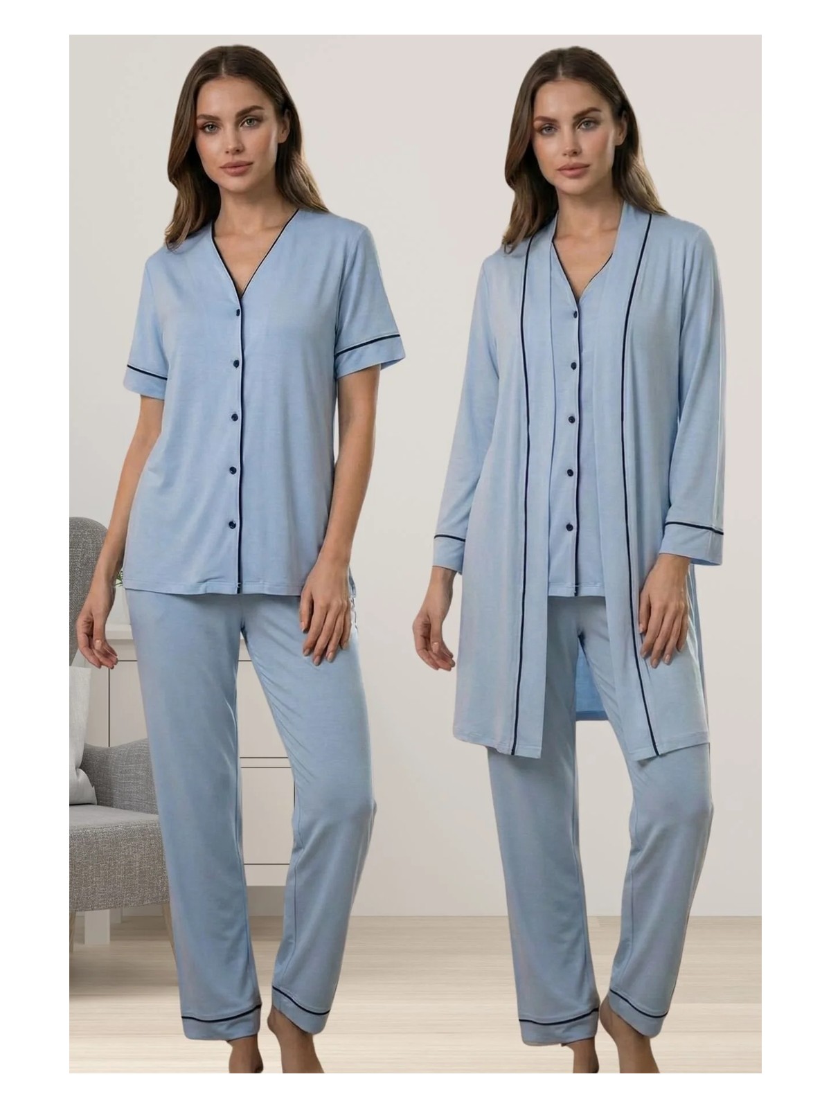 Effortt Rahat Kesim Sabahlıklı Hamile Lohusa Pijama Takımı - Siyah - Görsel 8