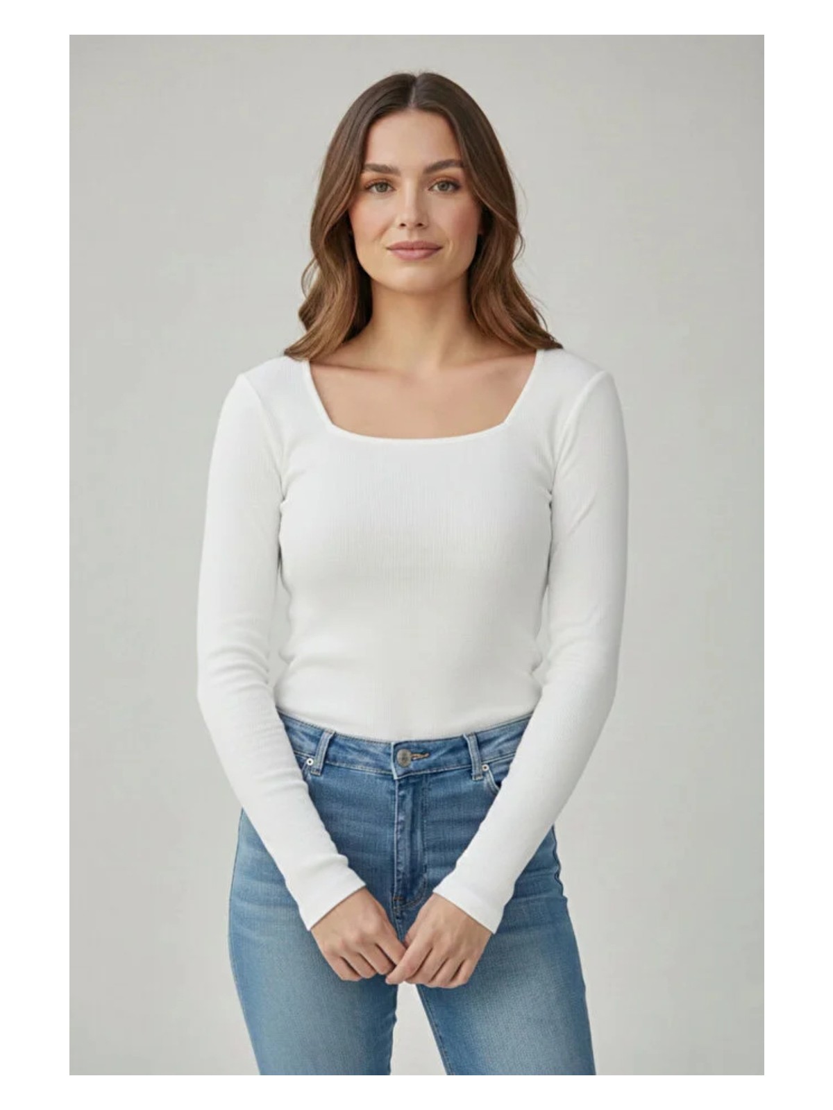 CHEISU Kadın Siyah Uzun Kollu Kare Yaka T-Shirt Bluz Kaşkorse Fitilli - Görsel 3