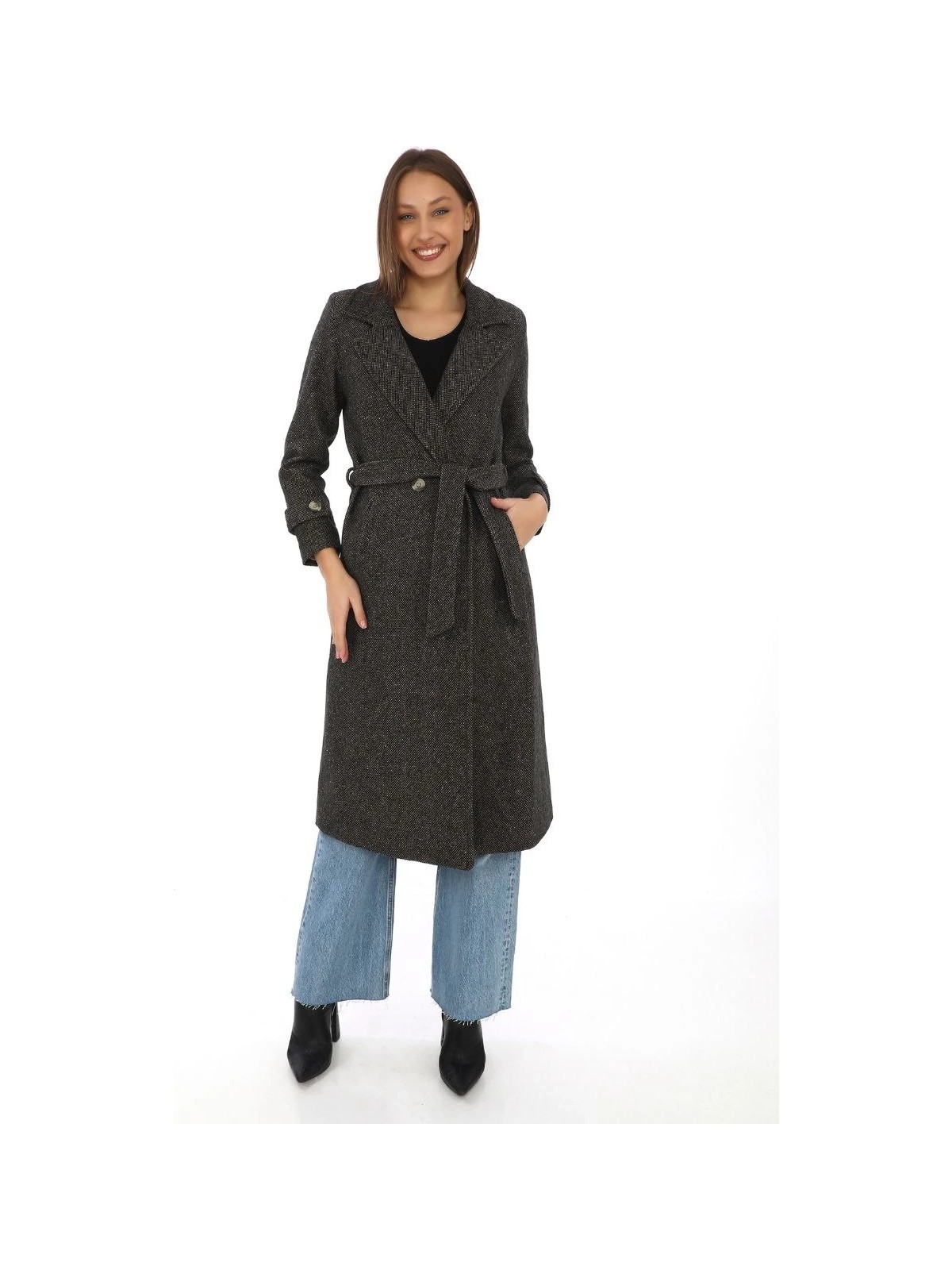 Glam Love Astarlı Balık Sırtı Kaşmir Kaşe Kaban - Kahverengi -