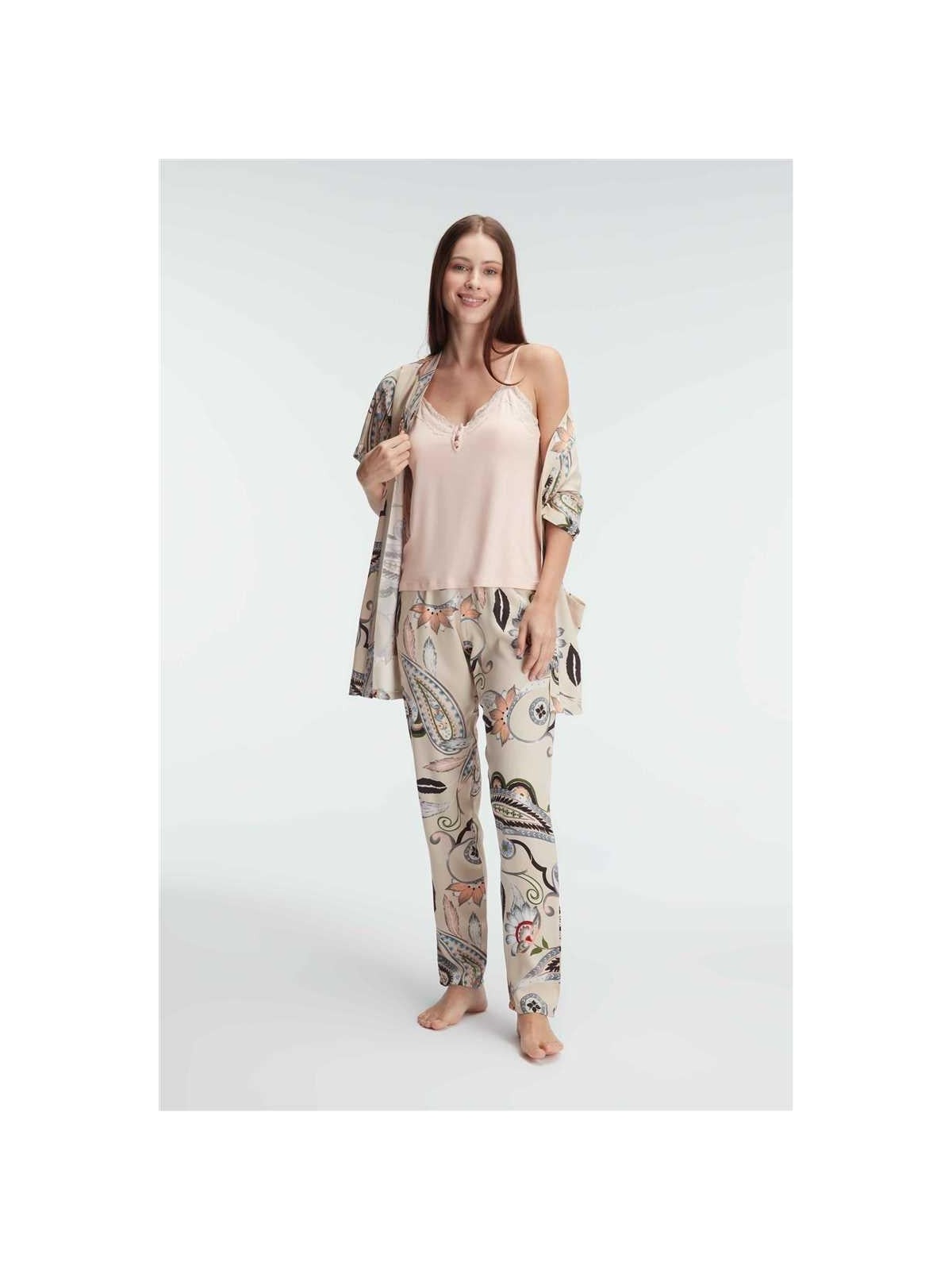 İlk El Grup Ieg™ Ip Askılı V Yaka Viskon Çiçek Desenli Yazlık Dantel Detaylı Pijama Sabahlık Takımı