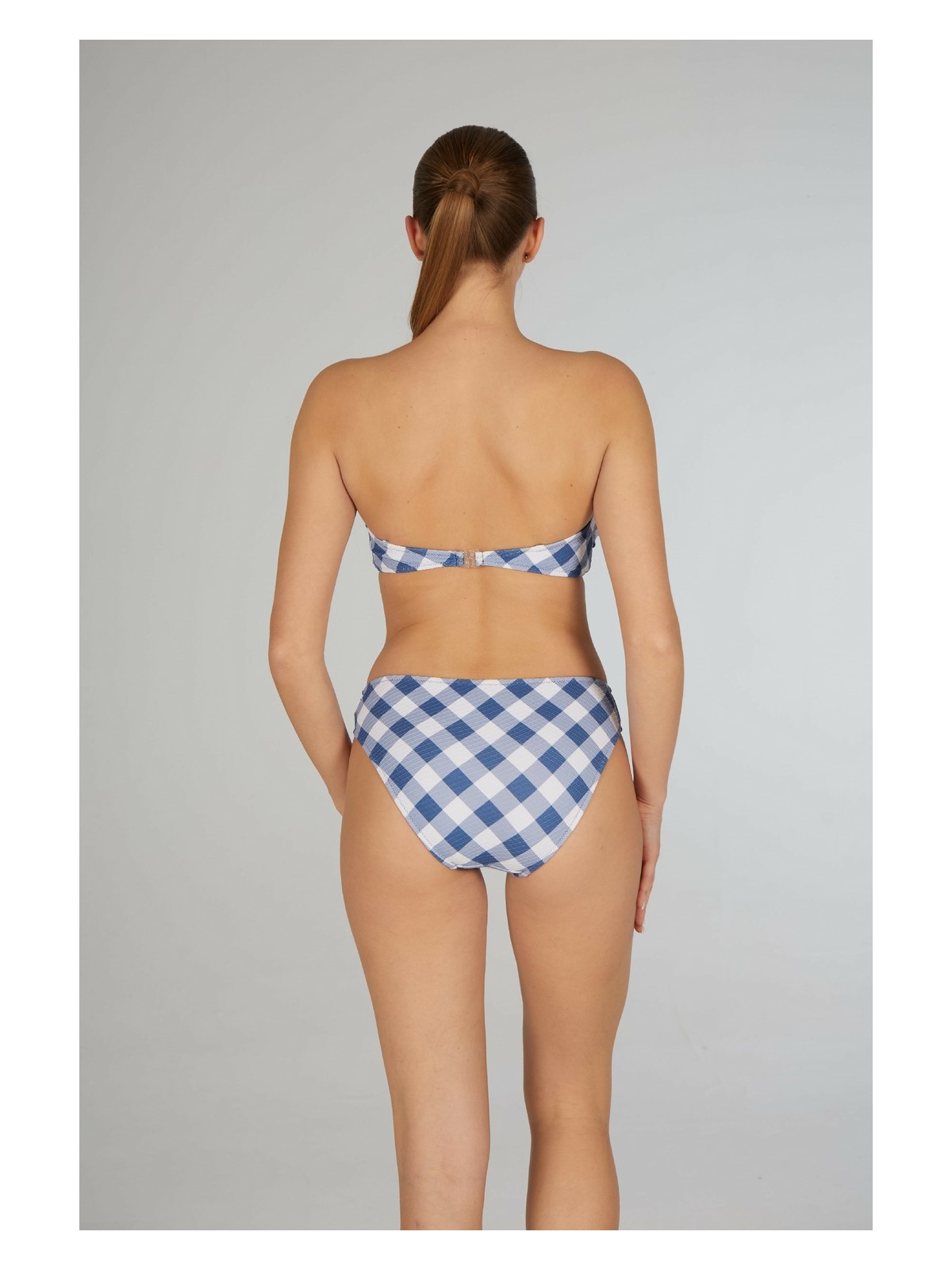 Estiva Kadın Kareli Mavi Tokalı Straplez Bikini Takımı