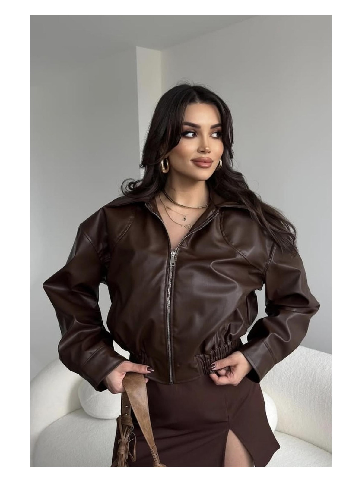 Prifaldi Paris Oversize Bomber Deri Ceket Bordo - Görsel 4