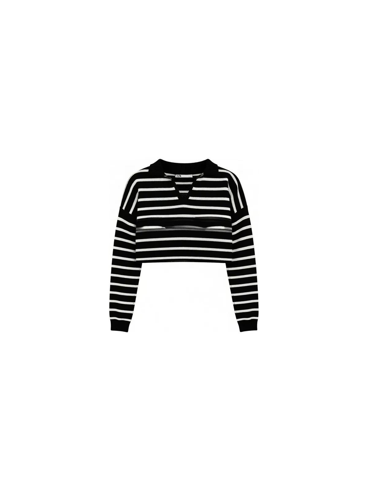 My Love Butik Kadın Polo Yaka Çizgili Triko Kazak Siyah Renk ile Günlük Kullanım İçin - Görsel 8