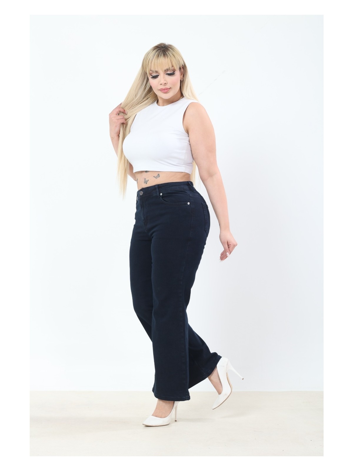 Era Lisa Normal Kesim Düz Paça Yüksek Bel Kadın Büyük Beden Kot Pantolon - Görsel 3