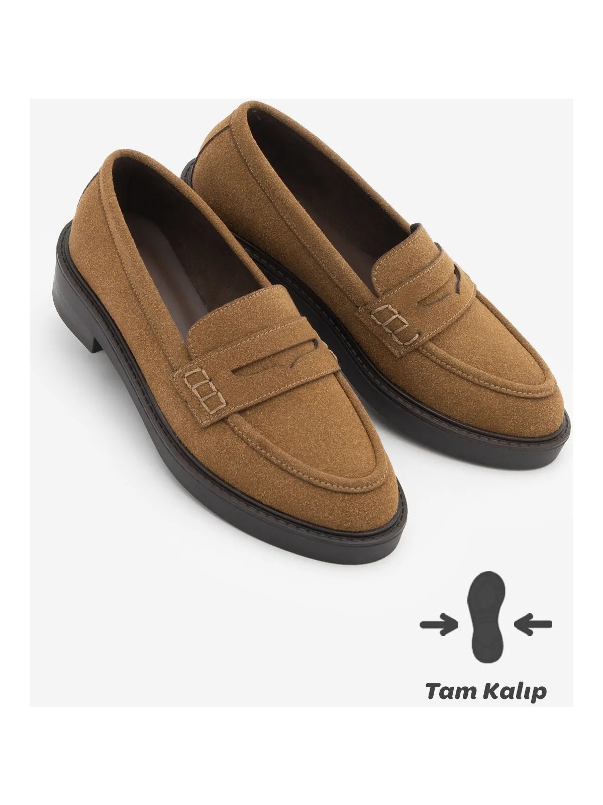 Marjin Kadın Loafer Günlük Klasik Ayakkabı Casual Makosen Fonle Kahve Süet - Görsel 8
