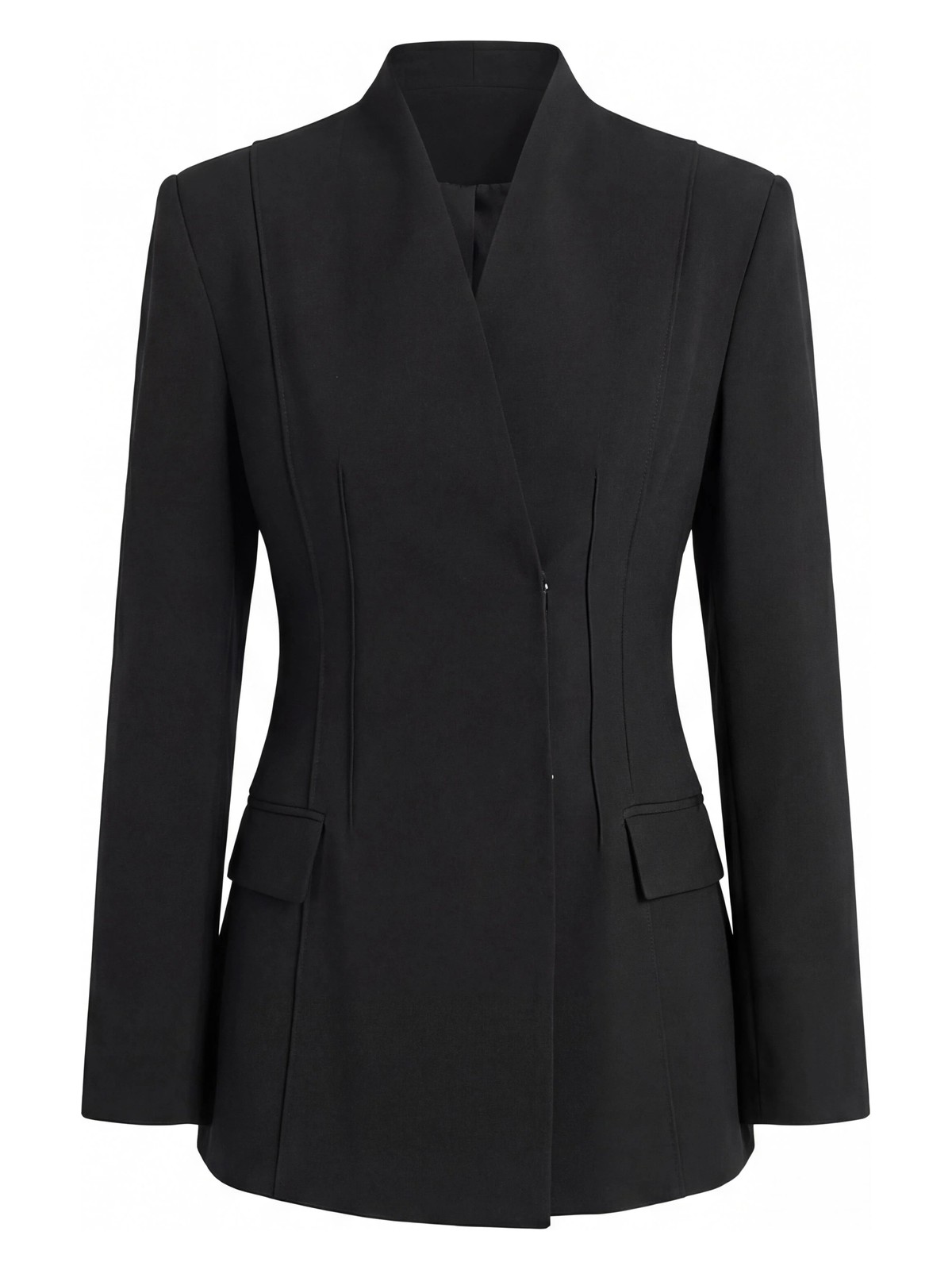 Nauve V Yaka Gizli Düğmeli ve Cepli Vücuda Oturan Blazer Ceket